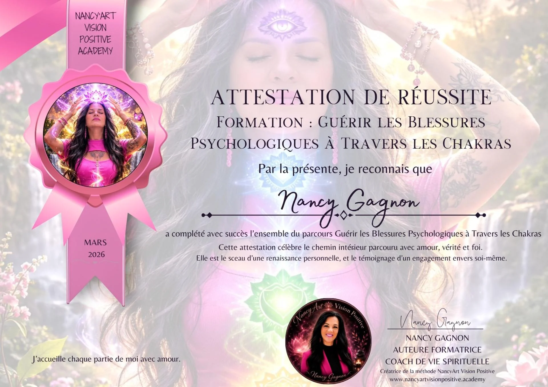 Attestation blessures psychologiques a travers les chakras par nancy gagnon