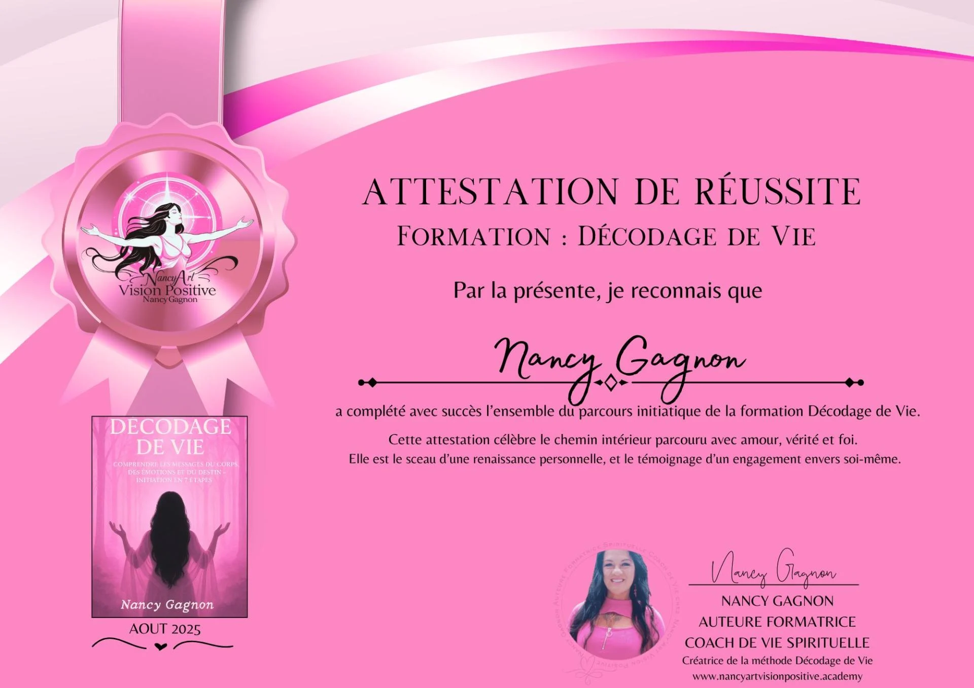 Attestation de reussite decodage de vie par nancy gagnon