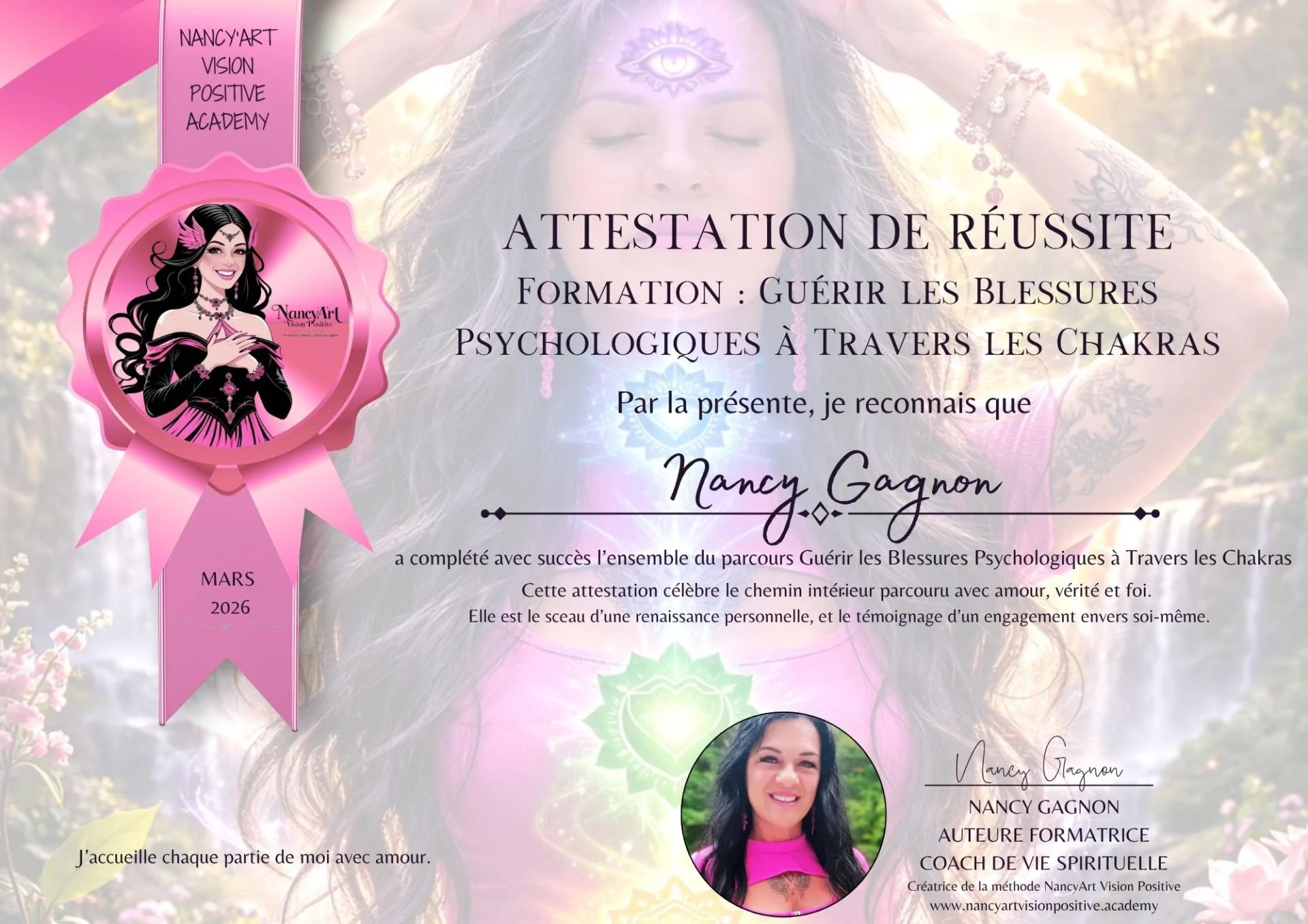 Attestation de reussite guerir les blessures psychologiques a travers les chakras par nancy gagnon