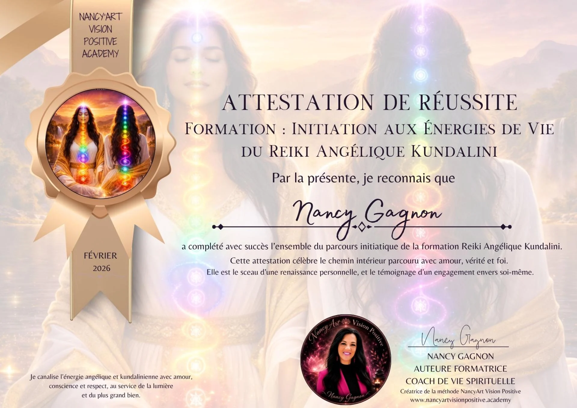 Attestation reiki angelique kundalini par nancy gagnon